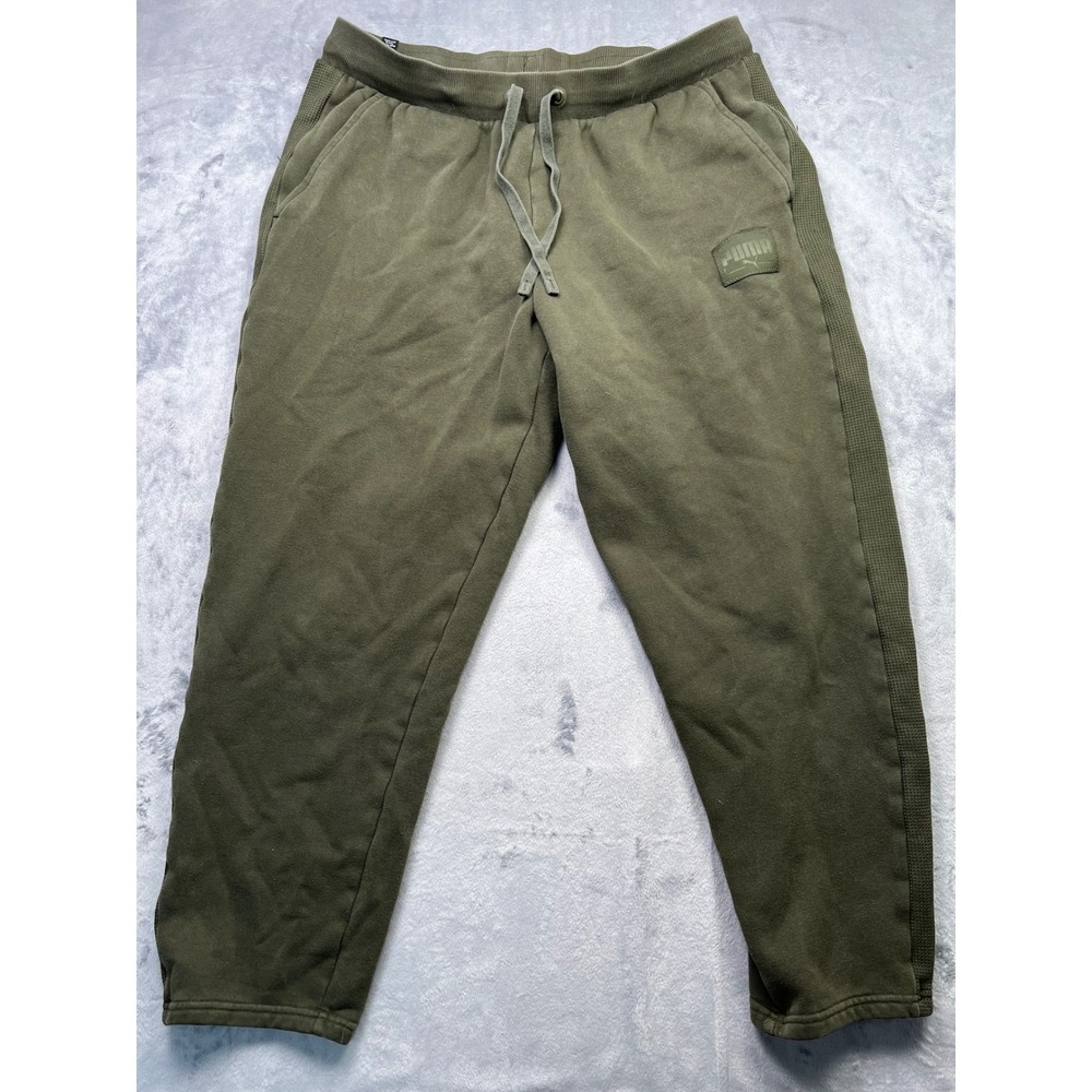 Puma Olive Green Waffle Panel Fleece Joggers Sweatpants Men's XL